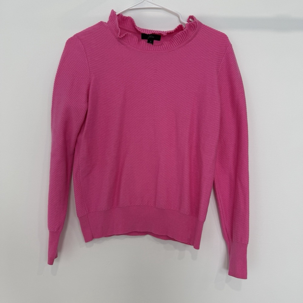 J.Crew Ruffle Mock Neck Cotton Wool Blend Sweater Pink S Preppy Coquette